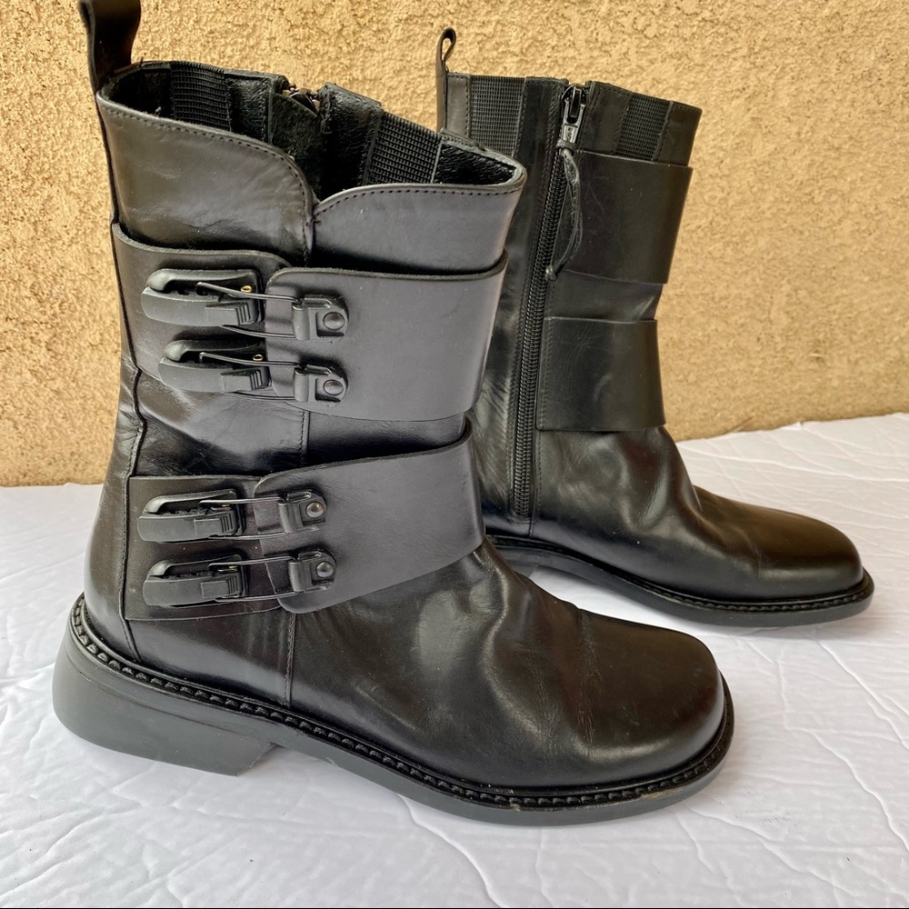 Donald J Pliner Double Buckle/ Hardware Combat Rock Moto  Boots - Picture 3 of 10